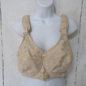 New Elila Bra 36F Beige Full Coverage Soft Cup Wireless Wire Free Comfort 1305